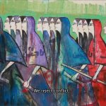 Artist Alaa Awad's depiction of women marching, inspired by the classical Egyptian pharaonic painting style.  Photo: Screenshot from Art War.